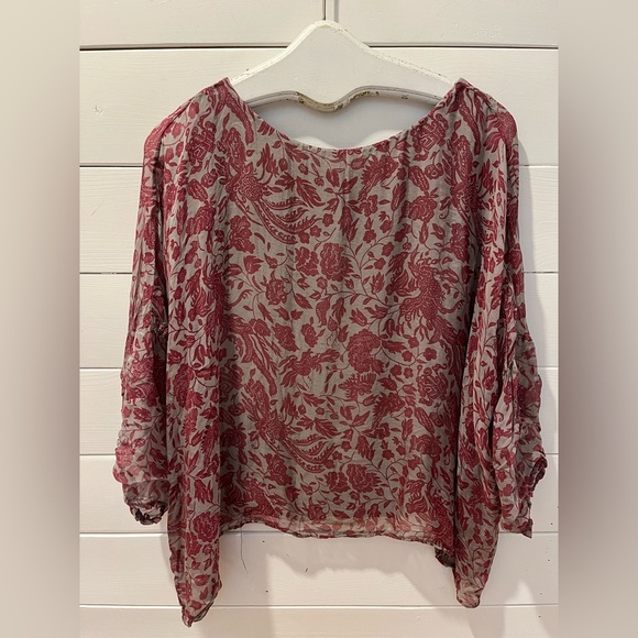❤️ AMBRA Gray Andrès des Silk Printed Blouse Size S - Picture 7 of 8